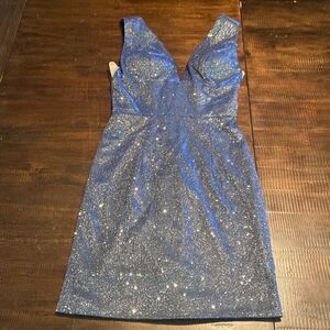 Ed Young Sparkly Formal Party Dress Homecoming Size XS silver and blue